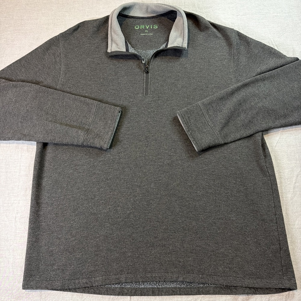 Orvis Men's 1/4 Zip Lightweight Pullover Sweater Jacket Gray Fleece‎ Soft XL
